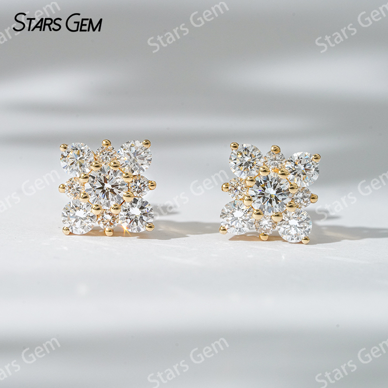 Starsgem 3.6mm Round Brilliant Cut Lab Grown Diamond 18K Yellow Gold Diamond Stud Earrings