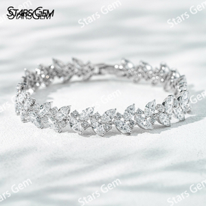 18K White Gold Fancy Shape 3×6mm Marquise Cut Lab Grown Diamond Bracelet
