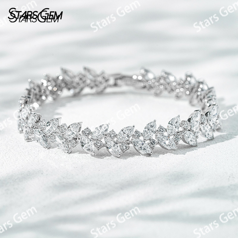 18K White Gold Fancy Shape 3×6mm Marquise Cut Lab Grown Diamond Bracelet