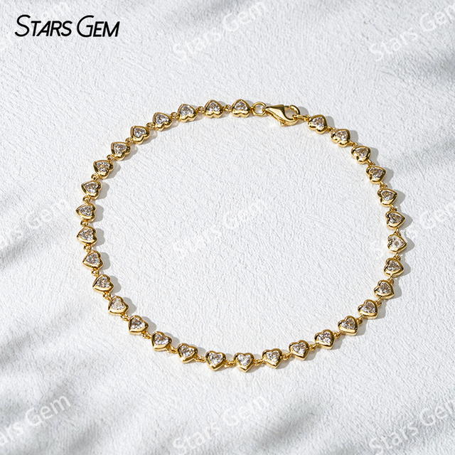 18K Gold 3*3mm Heart Cut Lab Grown Diamond Bezel Set Diamond Bracelet