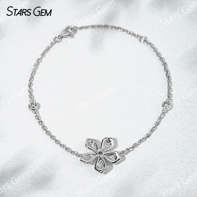 18K White Gold Bracelets Bangles Flower Set 4x2.5mm Pear Cut Lab Grown Diamond Bracelet