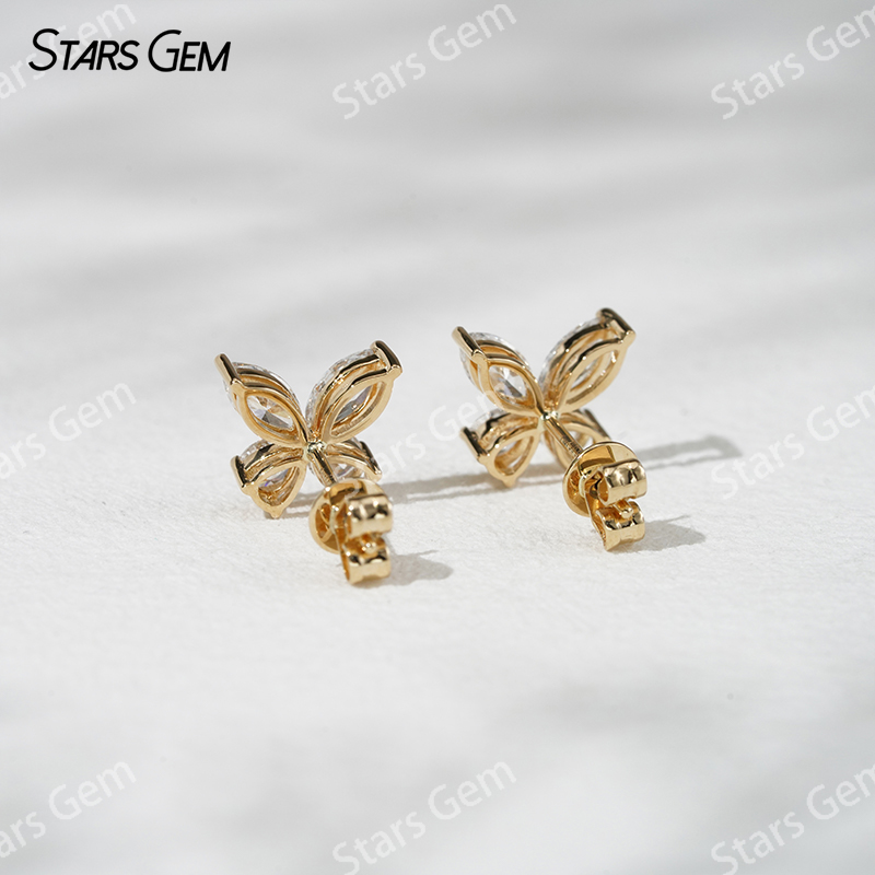 Starsgem 3×6mm Marquise Cut & 3×4mm Pear Cut Lab Grown Diamond Butterfly Shape 18K Gold Diamond Stud Earrings