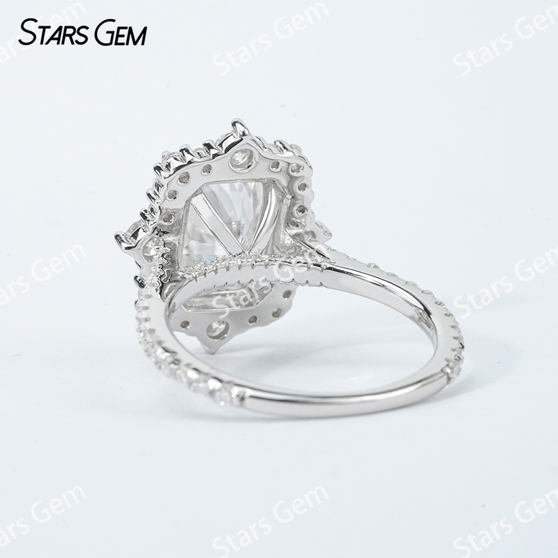 8×10mm Radiant Cut Moissanite S925 Sterling Silver Halo Engagement Ring