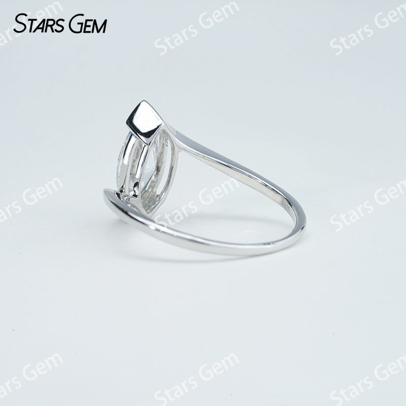 5×10mm Marquise Cut Moissanite Tension Set S925 Sterling Silver Solitaire Engagement Ring