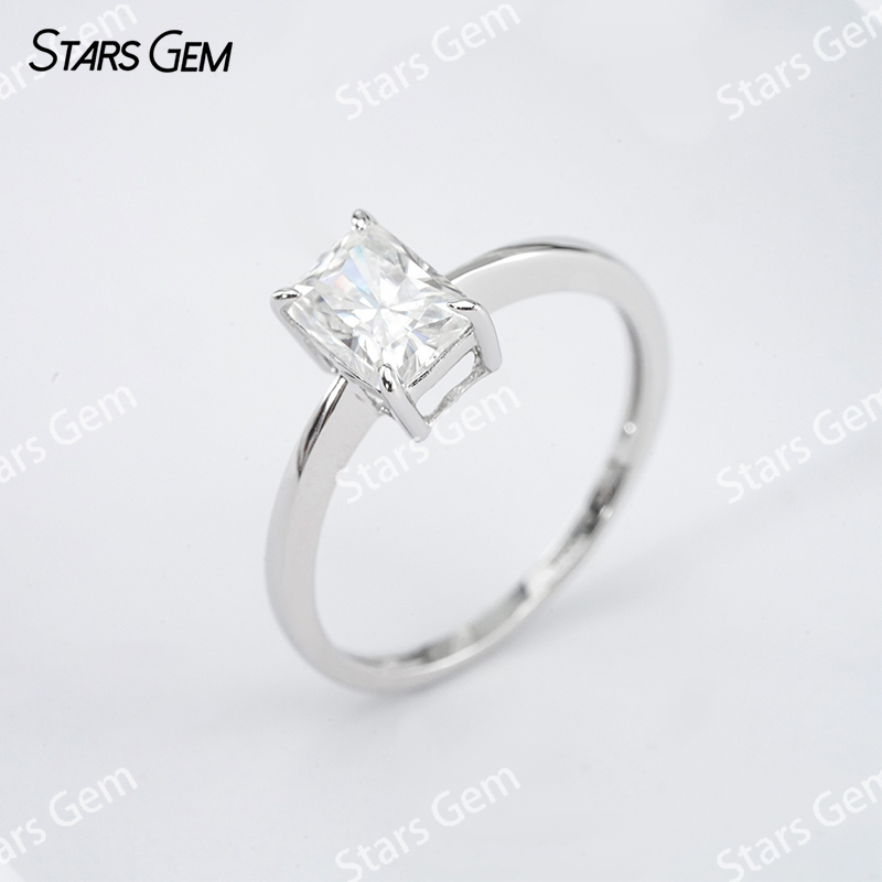 5×7mm Radiant Cut Moissanite S925 Sterling Silver Solitaire Engagement Ring