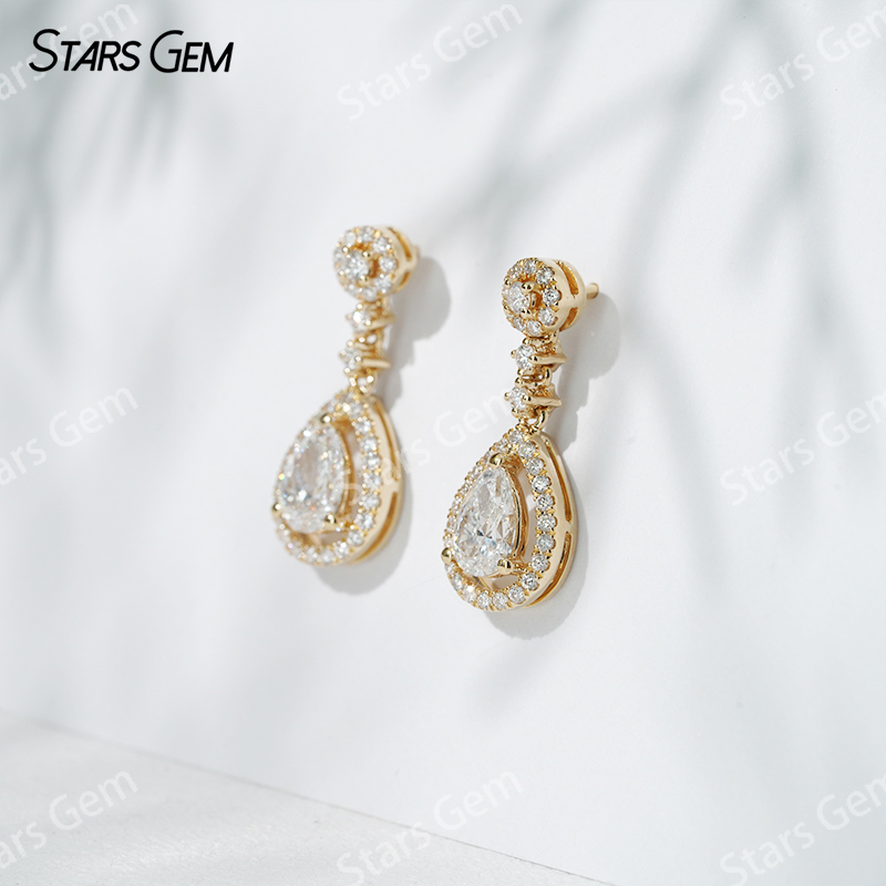 6.5×4.5mm Pear Cut Lab Grown Diamond 18K Gold Diamond Earrings