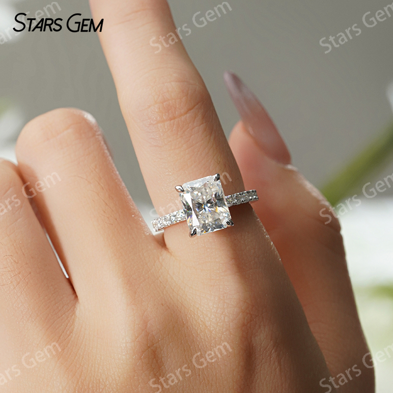 8×10mm Octagon Emerald Cut & Radiant Cut Moissanite S925 Sterling Silver Pave Engagement Ring