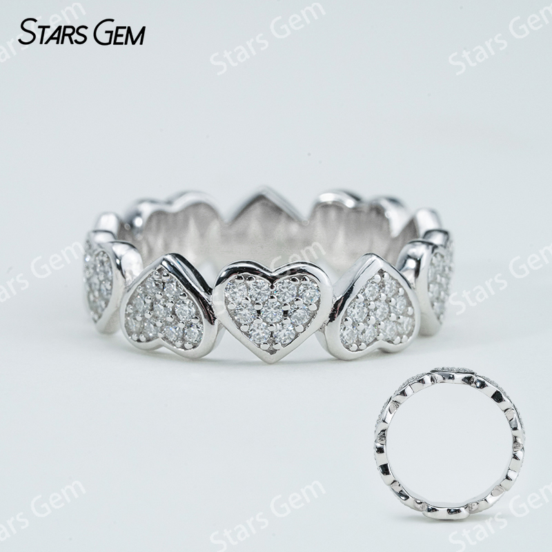 1mm Round Brilliant Cut Moissanite S925 Sterling Silver Heart Shape Design Diamond Eternity Ring