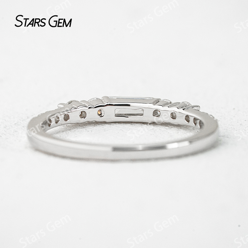 2.5×5mm Baguette Step Cut Moissanite S925 Sterling Silver Diamond Eternity Ring