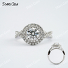 6mm Round Brilliant Cut Moissanite S925 Sterling Silver Halo Engagement Ring