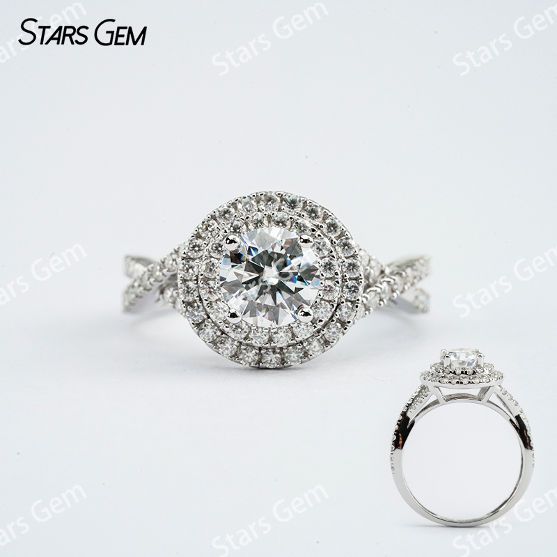 6mm Round Brilliant Cut Moissanite S925 Sterling Silver Halo Engagement Ring