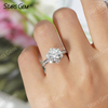 7.5mm Round Brilliant Cut Moissanite S925 Sterling Silver Hexagonal Shape Design Halo Engagement Ring