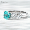 8mm Round Brilliant Cut Lab Grown Paraiba Sapphire With Side Moissanite 14K White Gold Engagement Ring