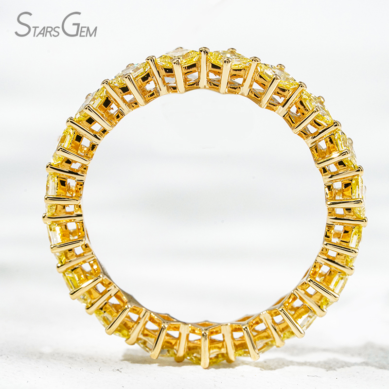 2.3×2.3mm Princess Cut Yellow Lab Grown Diamond 18K Yellow Gold Diamond Eternity Ring