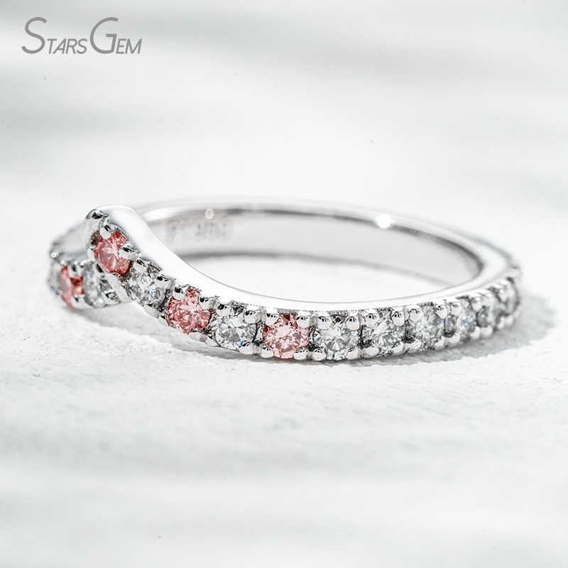 Custom Fancy Design Jewelry 1.8mm Round Brilliant Cut White Pink Lab Grown Diamond PT950 Diamond Eternity Ring