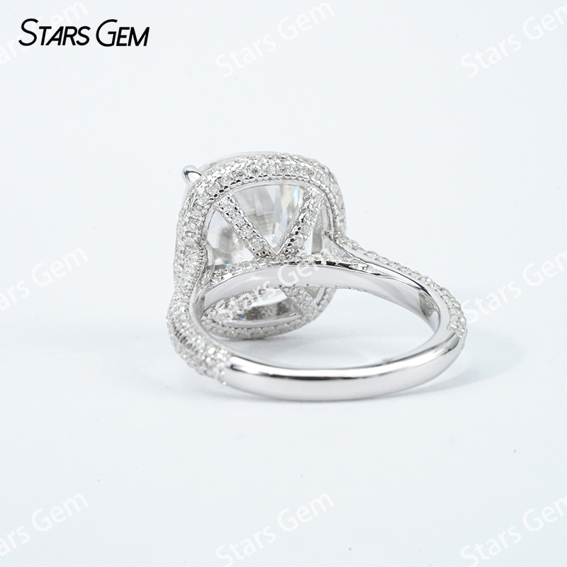 9×11mm Long Cushion Cut Moissanite S925 Sterling Silver Halo Engagement Ring