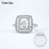 6×8mm Radiant Cut Moissanite S925 Sterling Silver Halo Engagement Ring