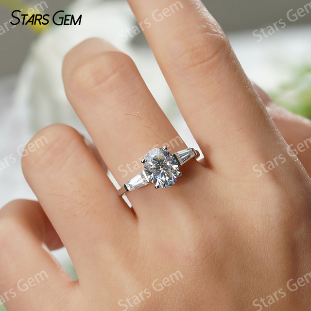 7×9mm Oval Cut Moissanite S925 Sterling Silver Three Stone Engagement Ring