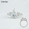 9×​13mm Pear Cut Moissanite S925 Sterling Silver Three Stone Engagement Ring