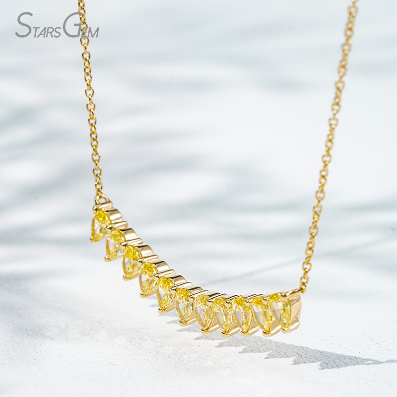 3×4.5mm Pear Cut Yellow Lab Grown Diamond 18K Yellow Gold Diamond Necklace