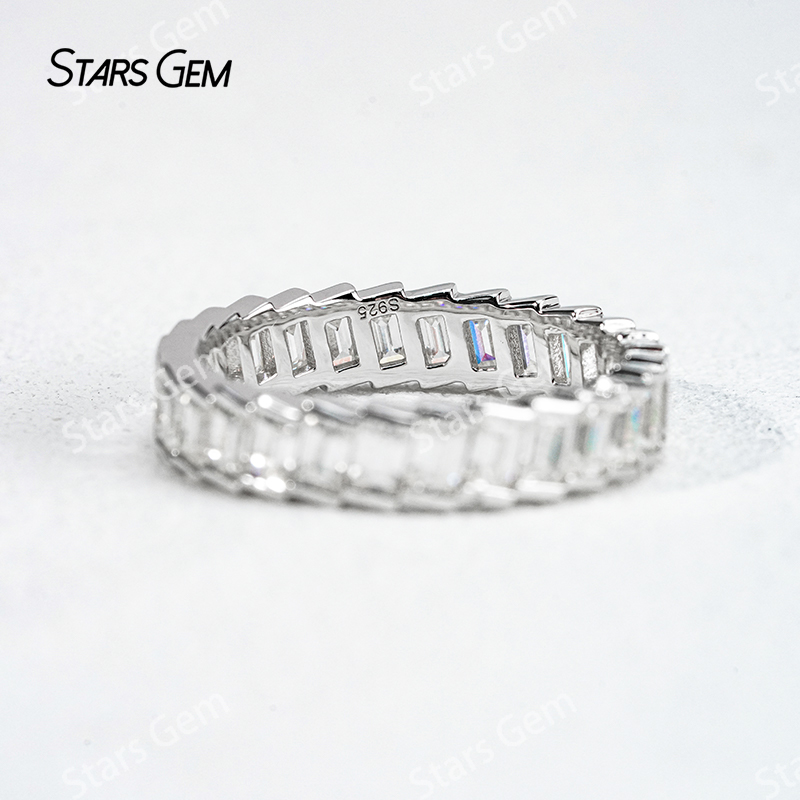 2×3mm Baguette Step Cut Moissanite S925 Sterling Silver Diamond Eternity Ring