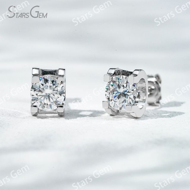 4mm & 5mm & 6.5mm Round Brilliant Cut Moissanite S925 Sterling Silver Diamond Stud Earrings