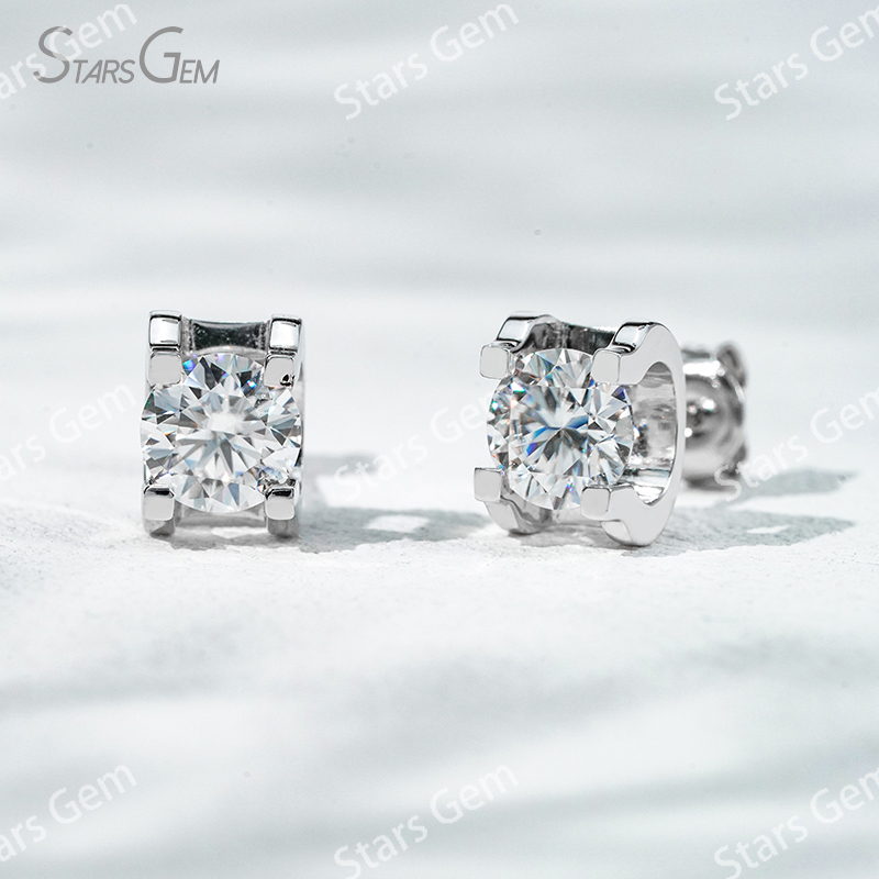 4mm & 5mm & 6.5mm Round Brilliant Cut Moissanite S925 Sterling Silver Diamond Stud Earrings