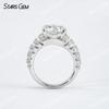 11mm Round Brilliant Cut Moissanite S925 Sterling Silver Pave Engagement Ring