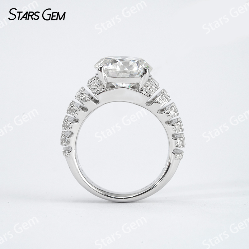11mm Round Brilliant Cut Moissanite S925 Sterling Silver Pave Engagement Ring