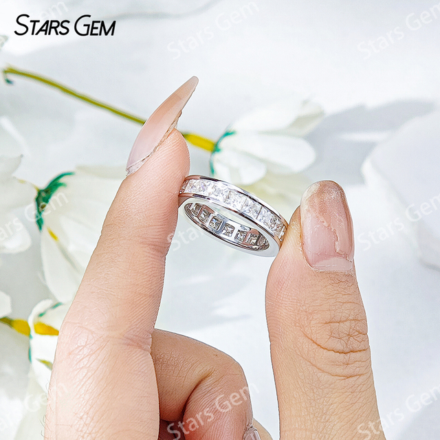 3×3mm Princess Cut Moissanite S925 Sterling Silver Diamond Eternity Ring