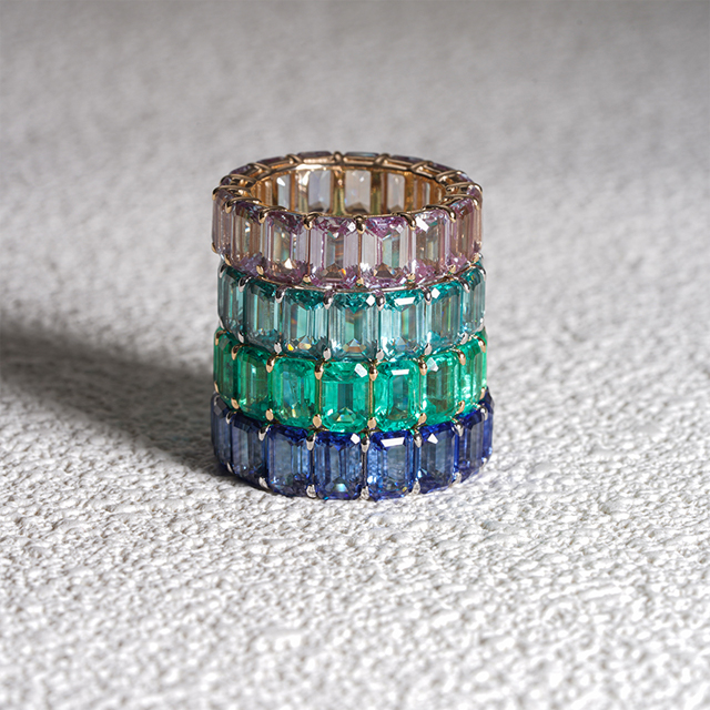 14K Gold Color Lab Grown Gemstone Diamond Eternity Rings