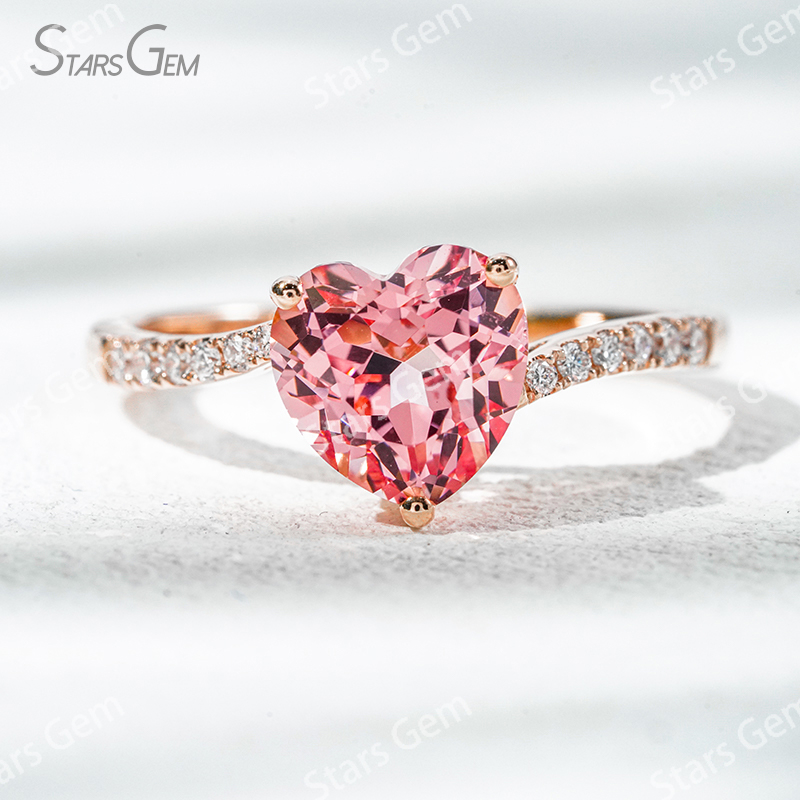 8×8mm Heart Cut Lab Grown Sukura Pink Sapphire 18K Rose Gold Pave Engagement Ring