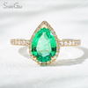 7×10​mm Pear Cut Lab Grown Emerald 18K Yellow Gold Halo Engagement Ring