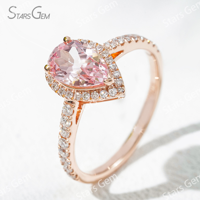 6×9​mm Pear Cut Lab Gemstones 18K Gold Halo Engagement Ring