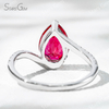 7×10mm Pear Cut Lab Grown Ruby 18K White Gold Pave Engagement Ring