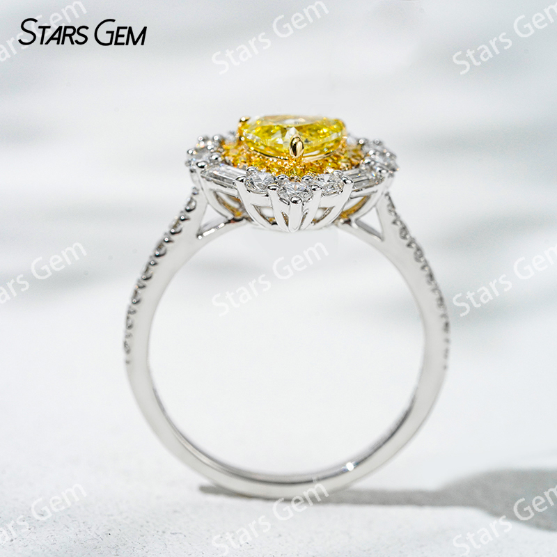 5.38×6.09mm Heart Cut Yellow Lab Grown Diamond 18K White Gold Halo Engagement Ring