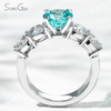 8mm Round Brilliant Cut Lab Grown Paraiba Sapphire With Side Moissanite 14K White Gold Engagement Ring