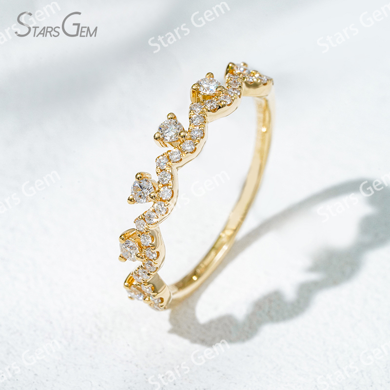 2mm Round Brilliant Cut Lab Grown Diamond 18K Gold Half circle Diamond Eternity Ring