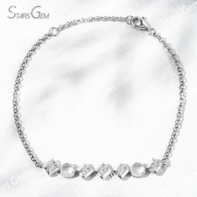 2.5×2.5mm Princess Cut Lab Grown Diamond 18K White Gold Diamond Bracelet