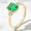 6×8mm Octagon Emerald Cut Lab Grown Emerald 18K Gold Three Stone Engagement Ring