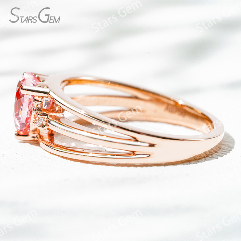 6.5×6.5mm Heart Cut Lab Grown Sukura Pink Sapphire With Side Diamond 18K Rose Gold Engagement Ring