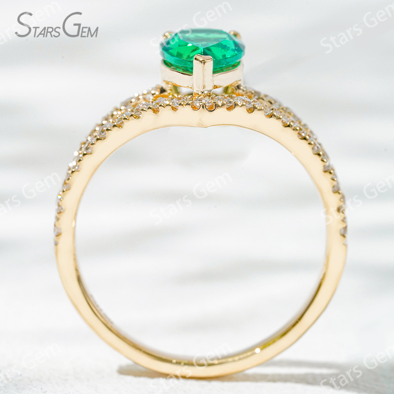 6×9mm Pear Cut Lab Grown Emerald 18K Gold Pave Engagement Ring
