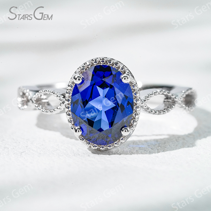 7×9mm Oval Cut Lab Gemstones With Winding Band 18K Gold Solitaire Engagement Ring