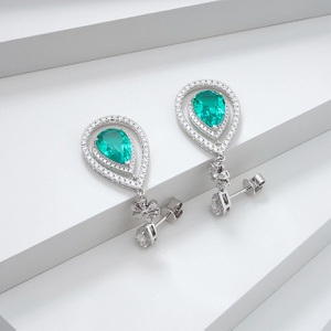 14K White Gold Pear Cut Lab Grown Emerald Diamond Earrings