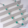 14K White Gold Round Brilliant Cut Lab Grown Emerald and Moissanite Diamond Necklace 