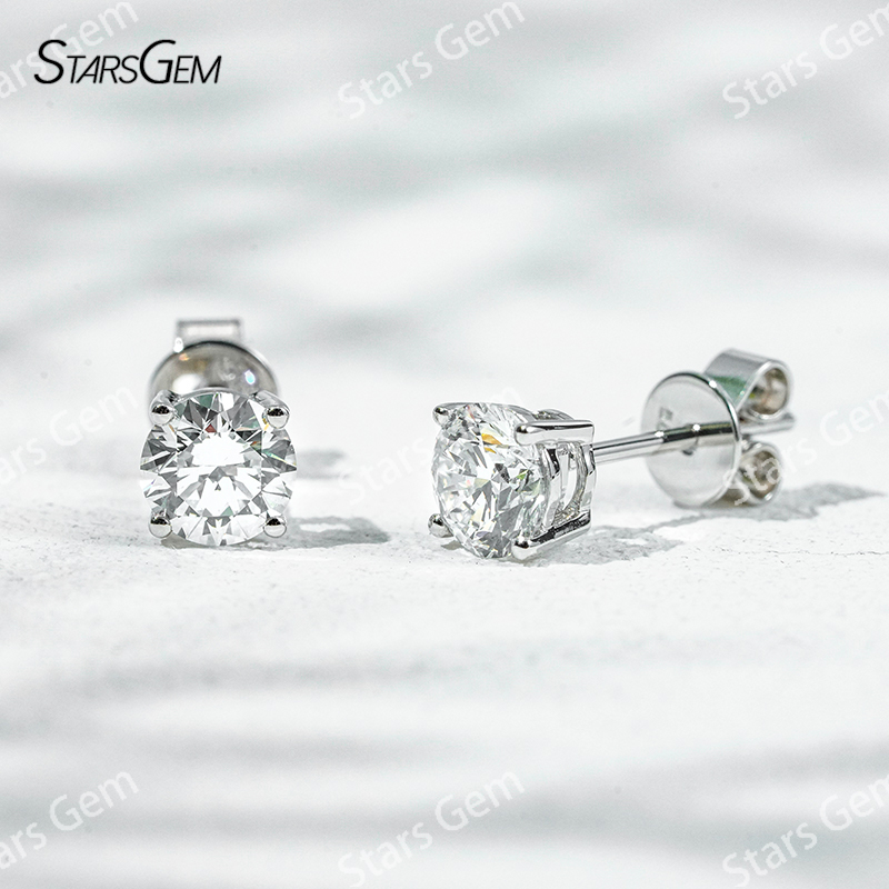 Starsgem Different Sizes Round Brilliant Cut Lab Grown Diamond 10K Gold Diamond Stud Earrings