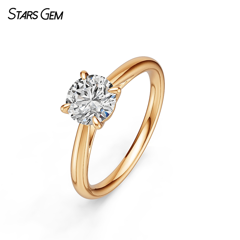 Starsgem 6.3-6.5mm Round Brilliant Cut Lab Grown Diamond 10K Gold Solitaire Engagement Ring