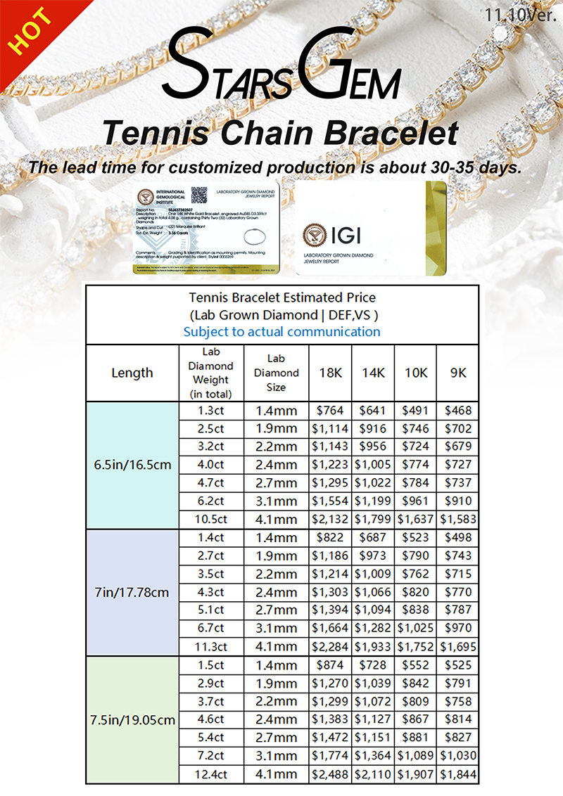 StarsGem 1.4-4.1mm Round Brilliant Cut Lab Grown Diamond 10K Gold Tennis Bracelets