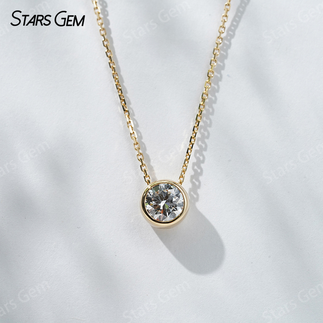 6.43mm Round Brilliant Cut Lab Diamond Bezel Set Pendant 18K Gold Diamond Necklaces