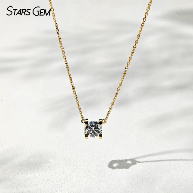 18K Solid Gold 6.45mm Round Brilliant Cut DEF VS Lab Grown Diamond Pendant Necklace